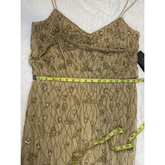 Adrianna Papell Beaded Blouson Long Gown Formal Wedding Sz 12 Champagne Gold - Picture 5 of 16